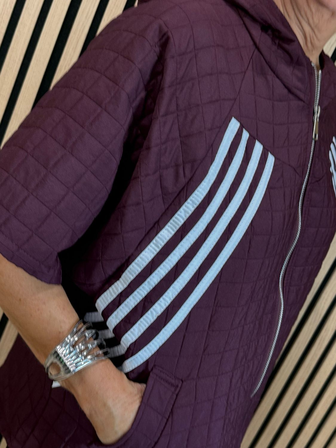 Quilted Hooded Zip Jacket - Burgundy