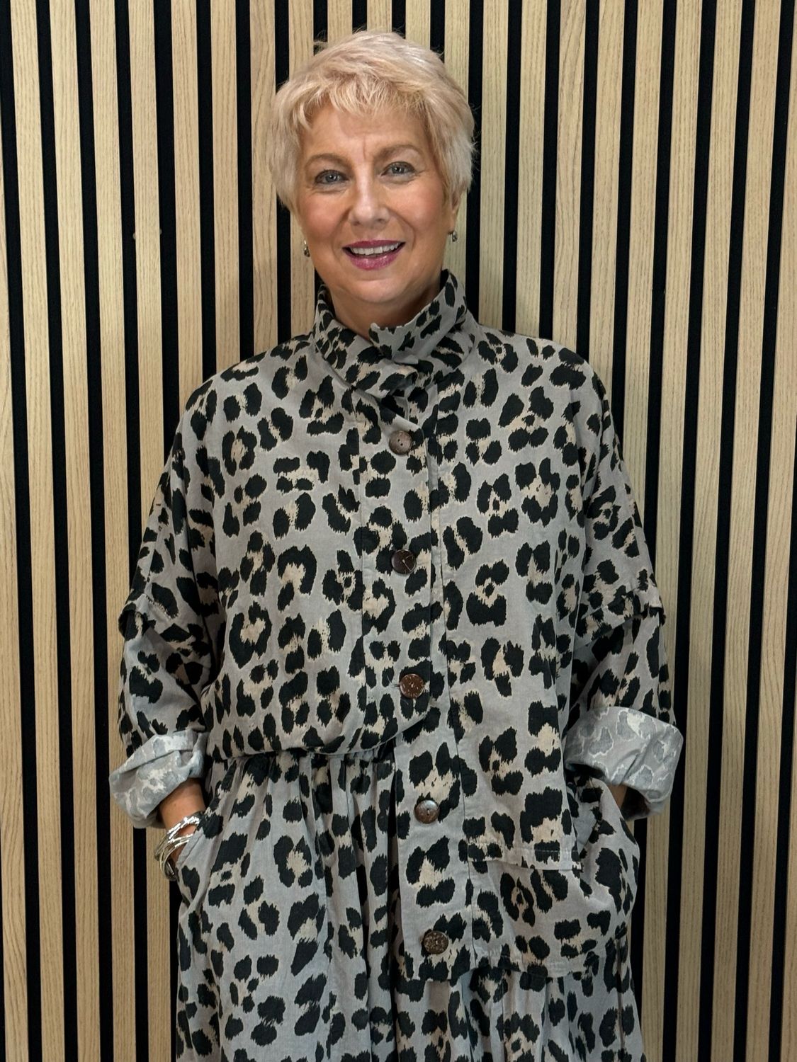 Leopard Print Two Piece Suit - Taupe/Black