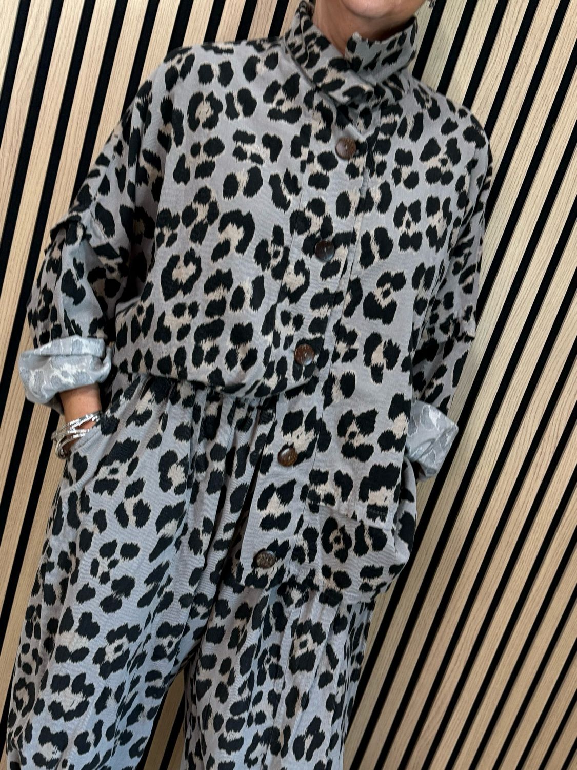 Leopard Print Two Piece Suit - Taupe/Black