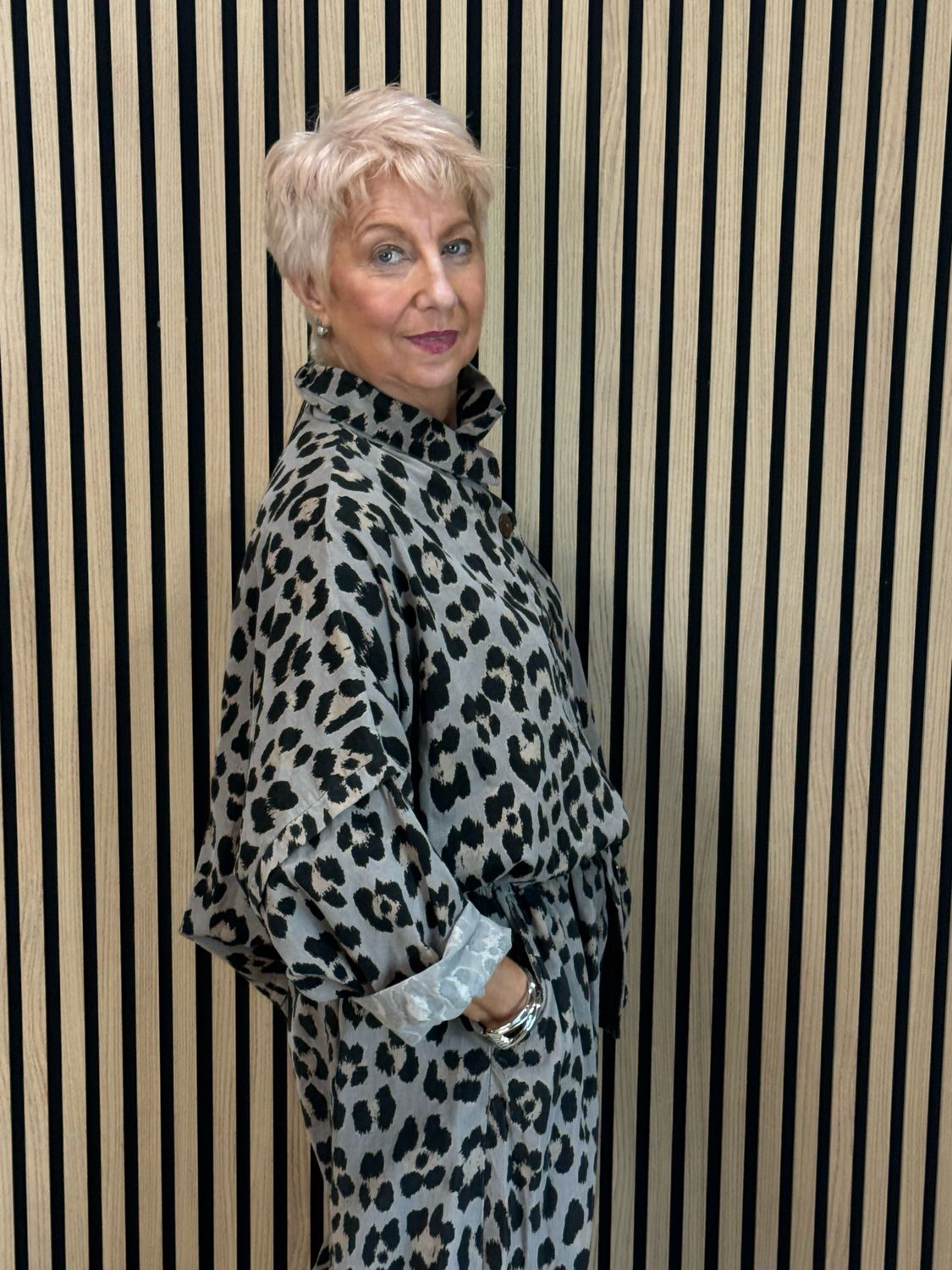 Leopard Print Two Piece Suit - Taupe/Black