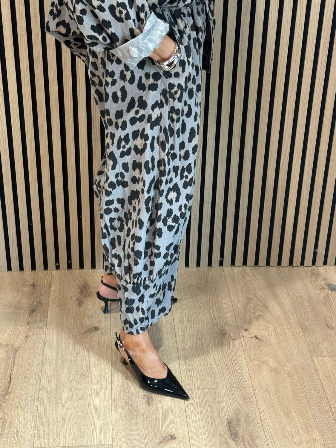 Leopard Print Two Piece Suit - Taupe/Black