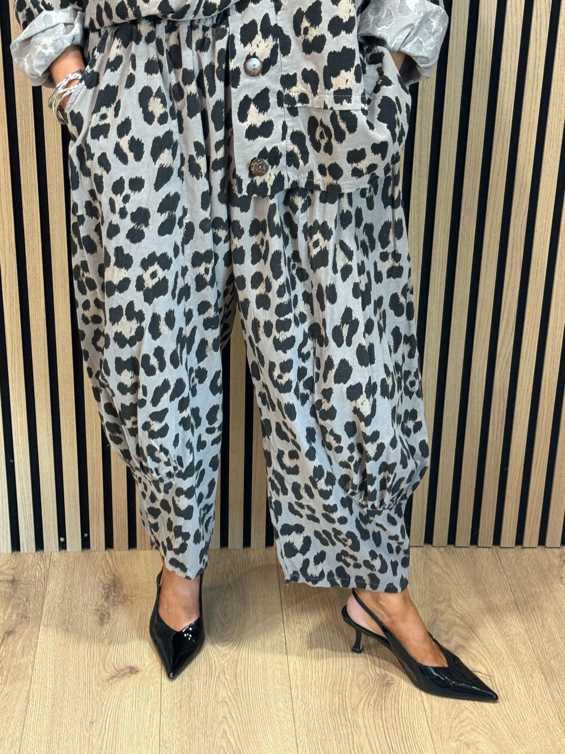 Leopard Print Two Piece Suit - Taupe/Black