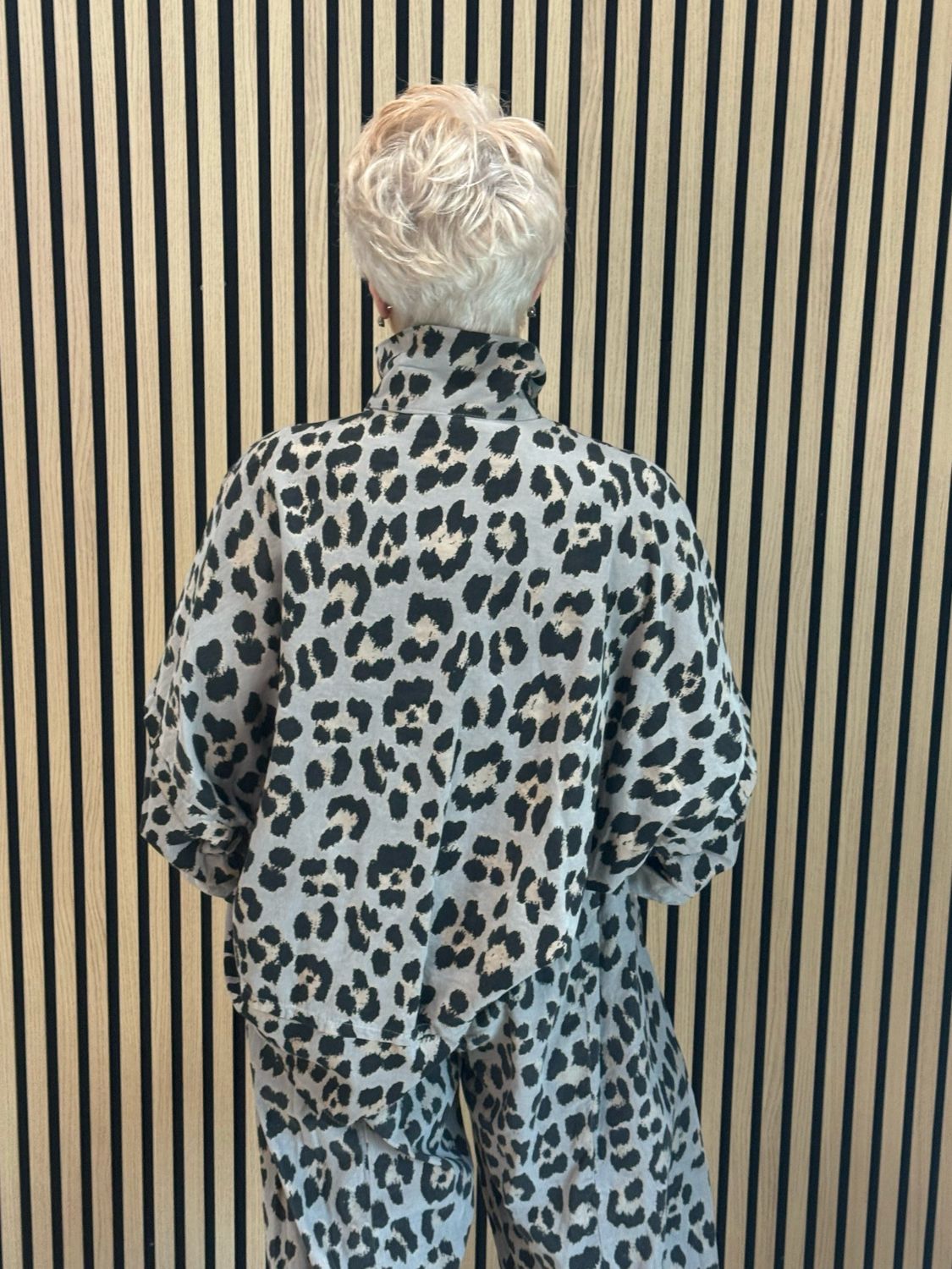 Leopard Print Two Piece Suit - Taupe/Black