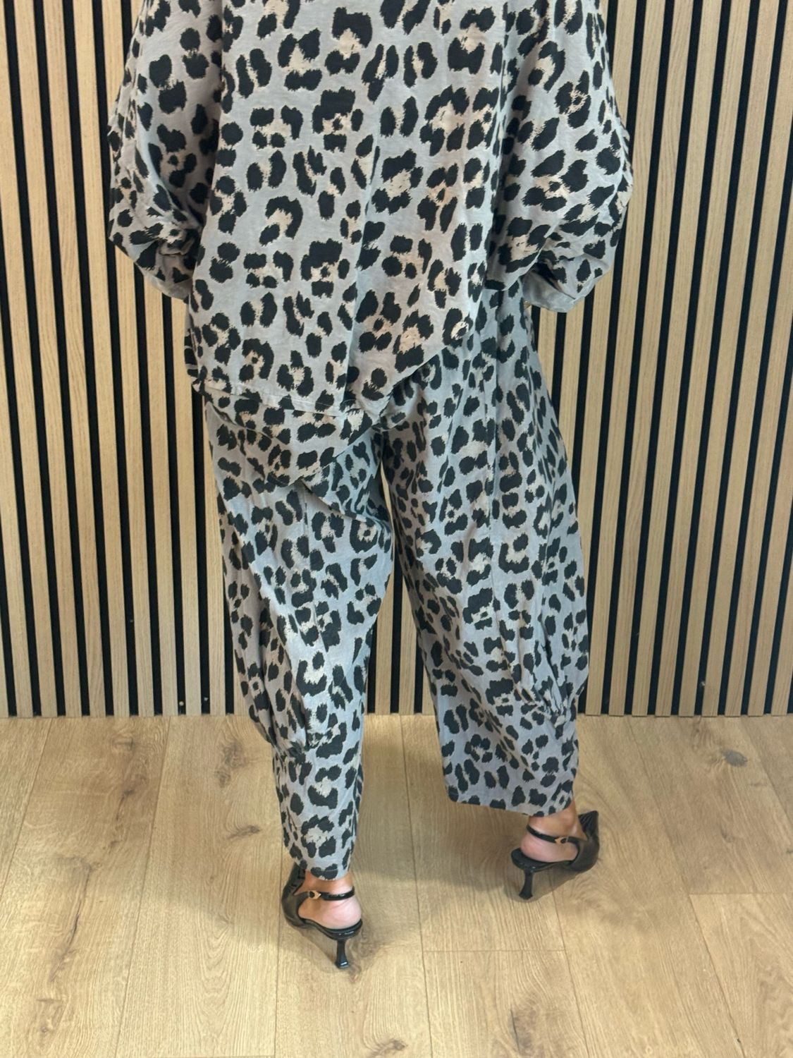 Leopard Print Two Piece Suit - Taupe/Black