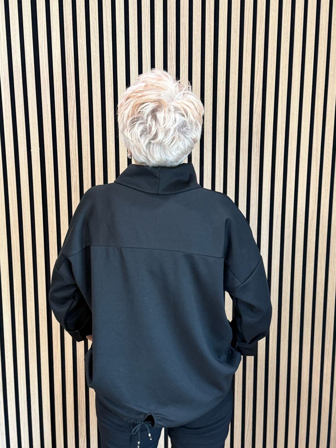 Metallic Brush Stroke Cowl Neck Jumper - Black