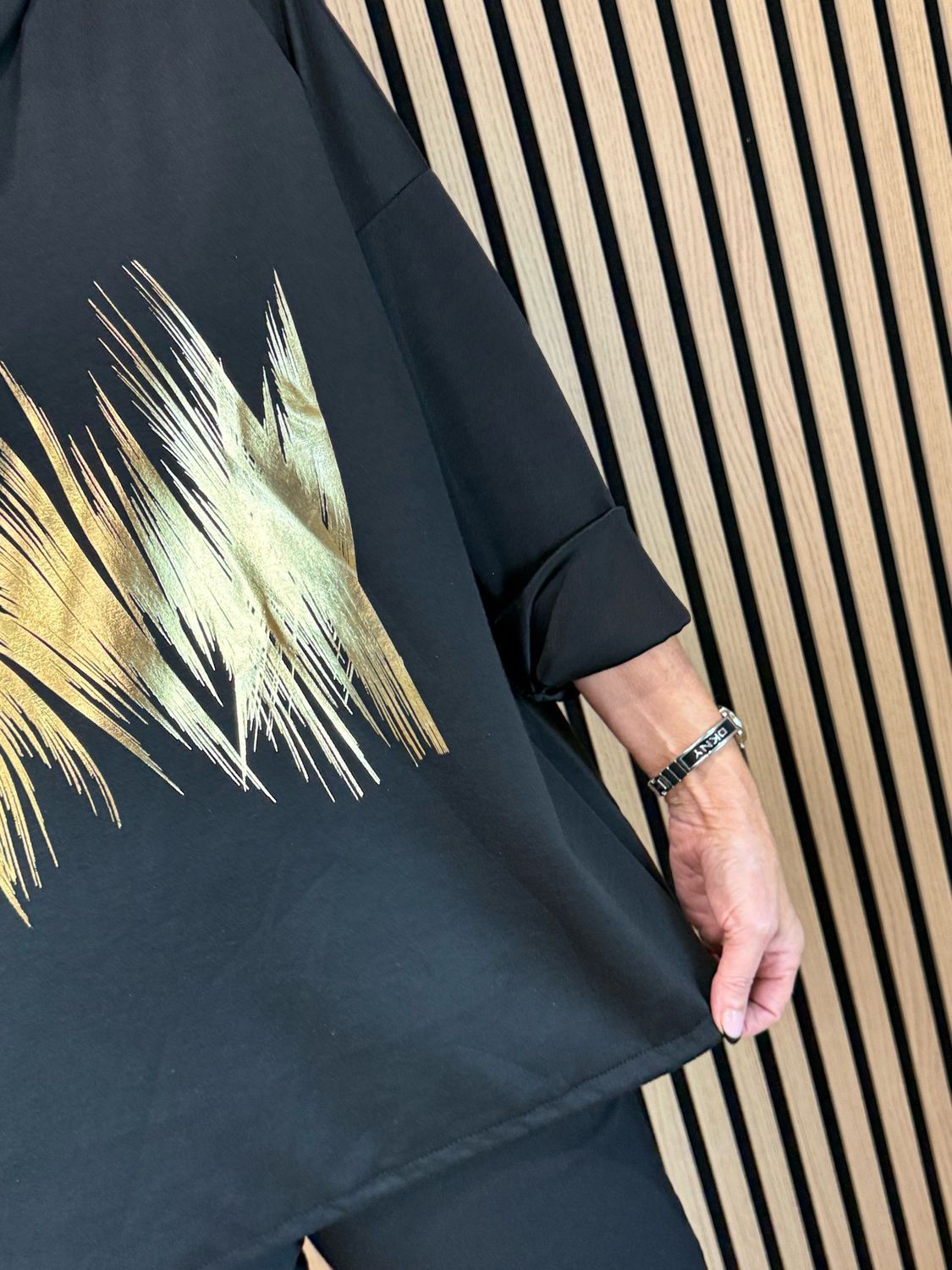 Metallic Brush Stroke Cowl Neck Jumper - Black