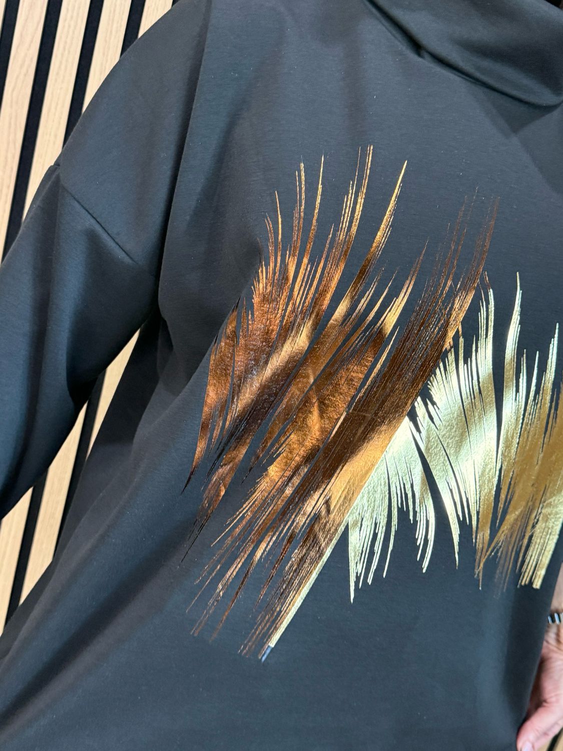 Metallic Brush Stroke Cowl Neck Jumper - Black