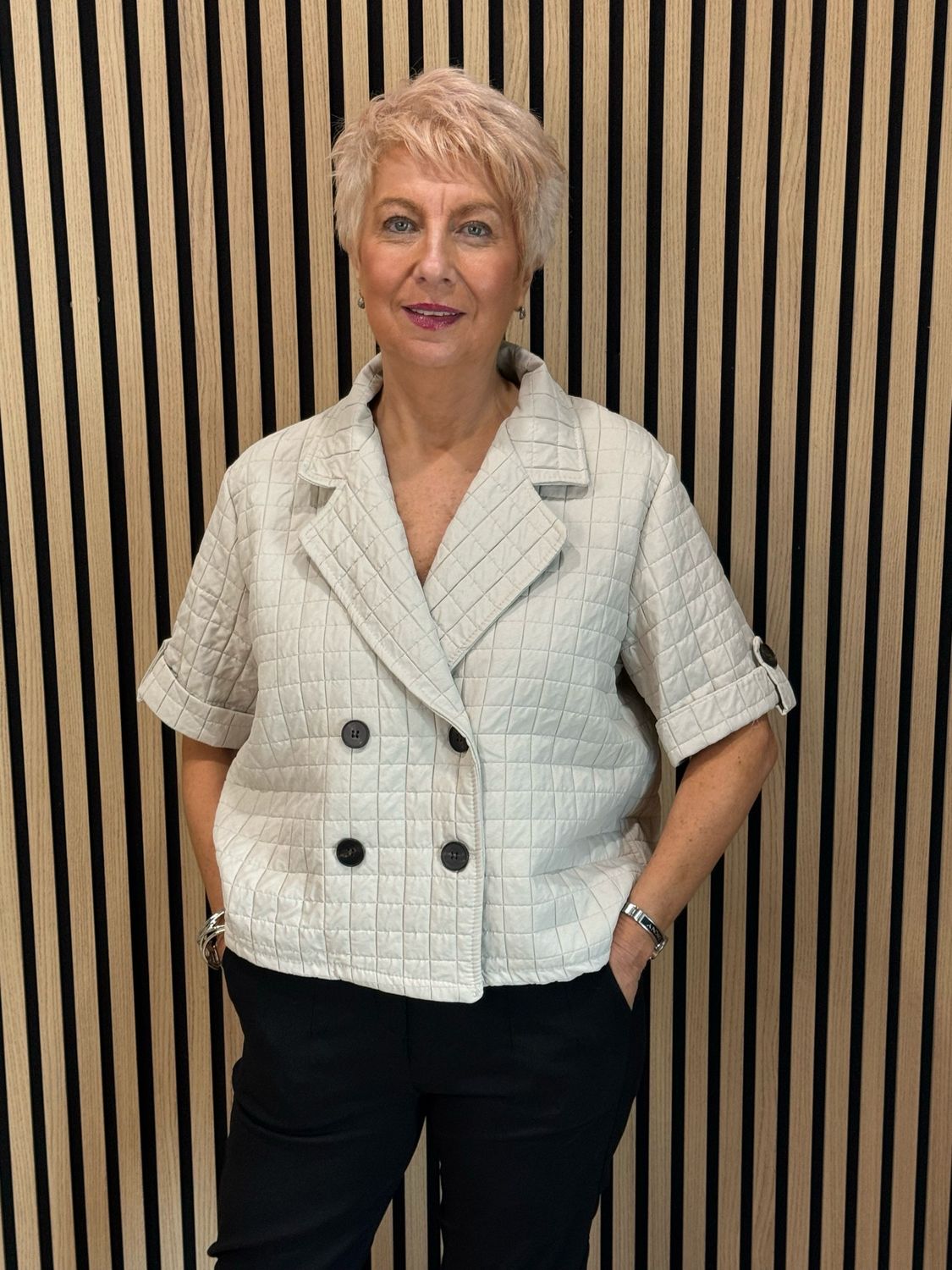 Quilted Short Sleeve Jacket - Stone