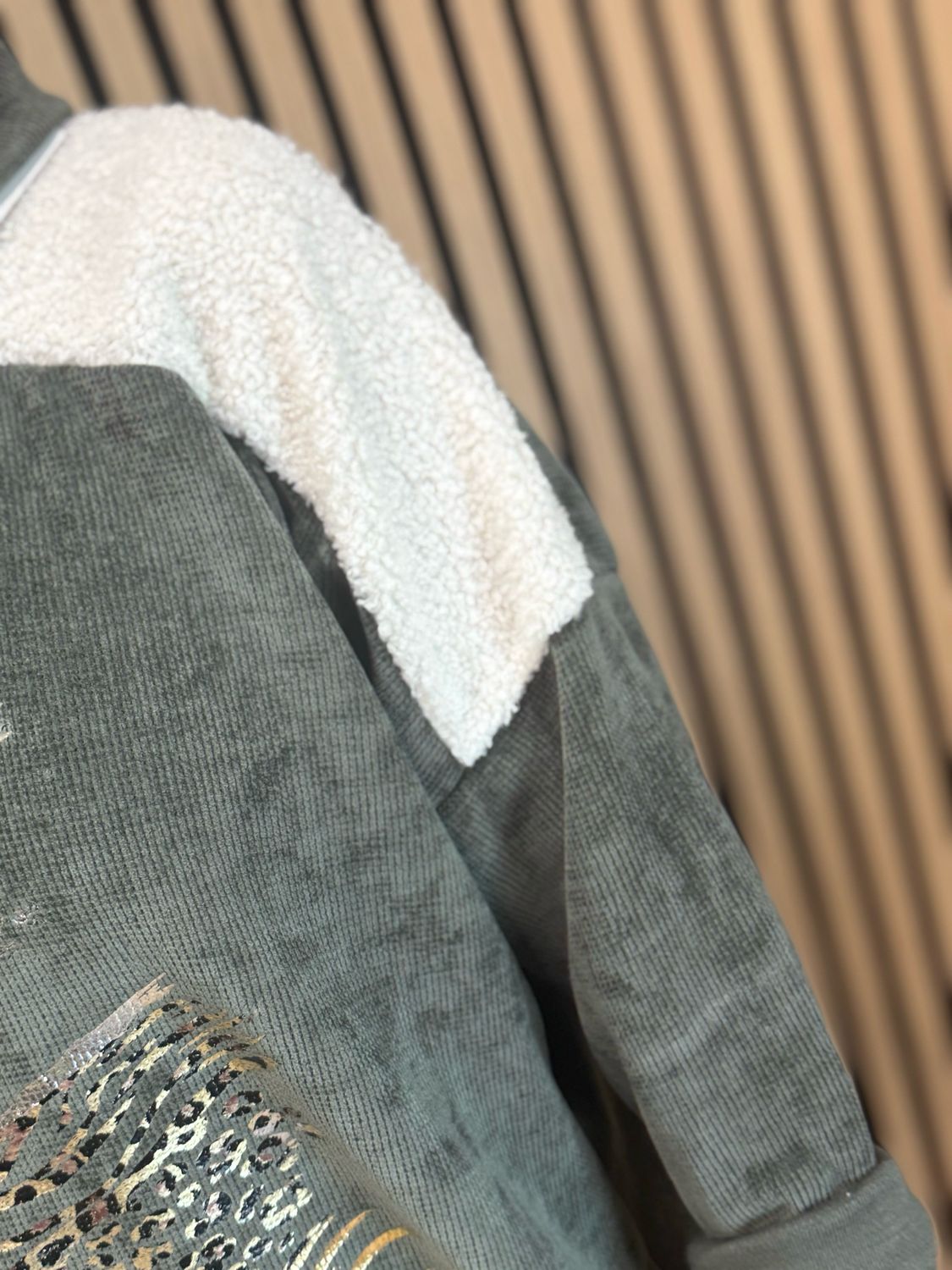 Animal Print Foil Roll Neck Jumper - Khaki