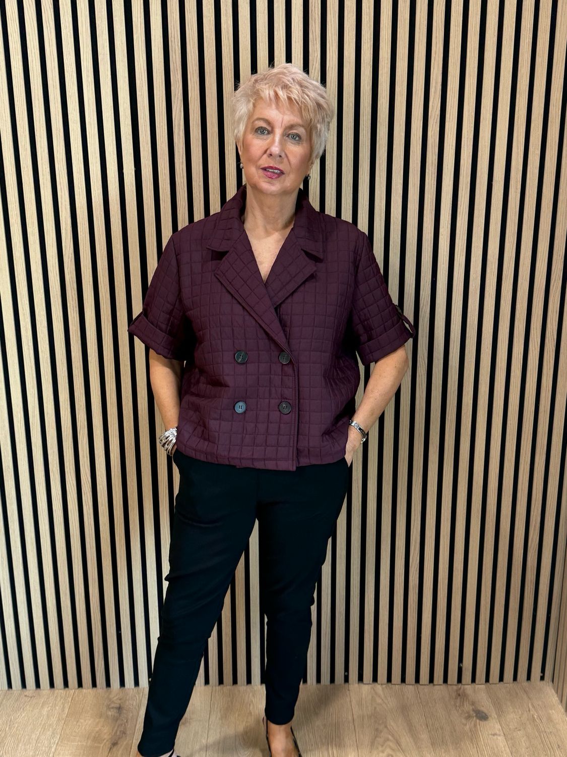 Quilted Short Sleeve Jacket - Burgundy