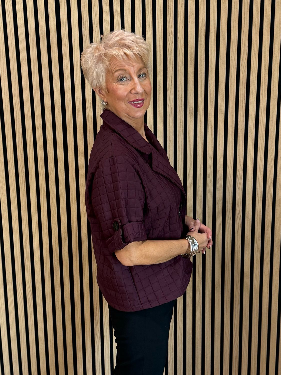 Quilted Short Sleeve Jacket - Burgundy