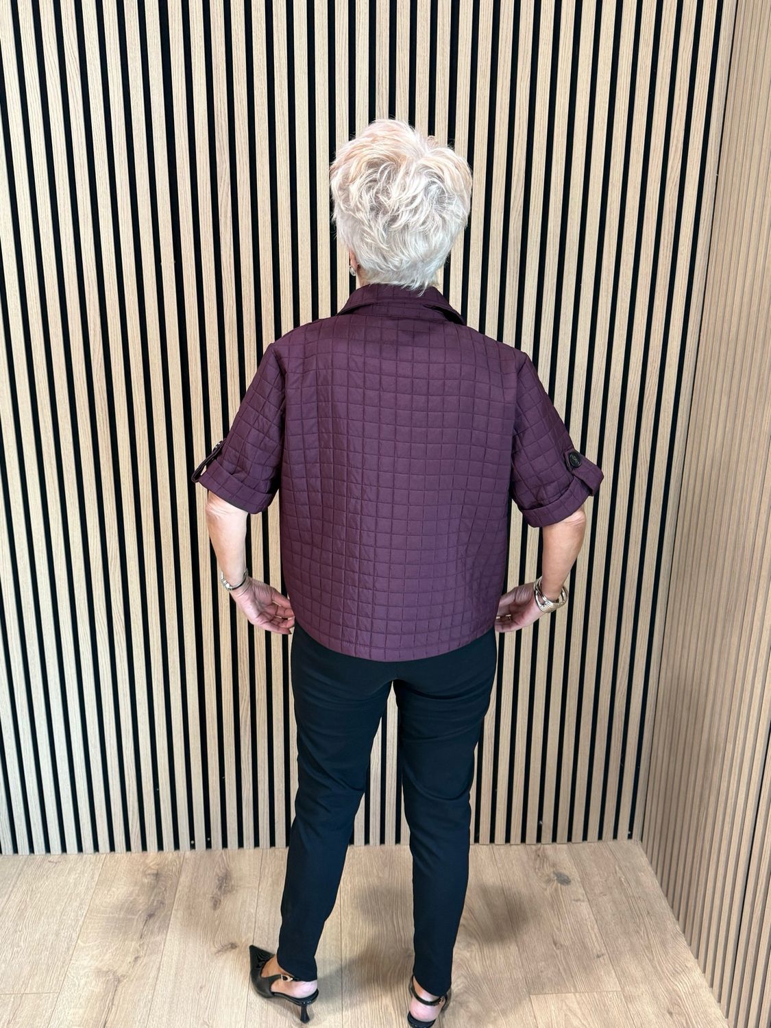 Quilted Short Sleeve Jacket - Burgundy