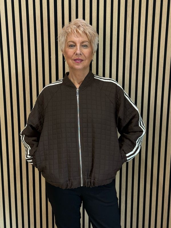 Quilted Stripe Bomber Jacket - Chocolate