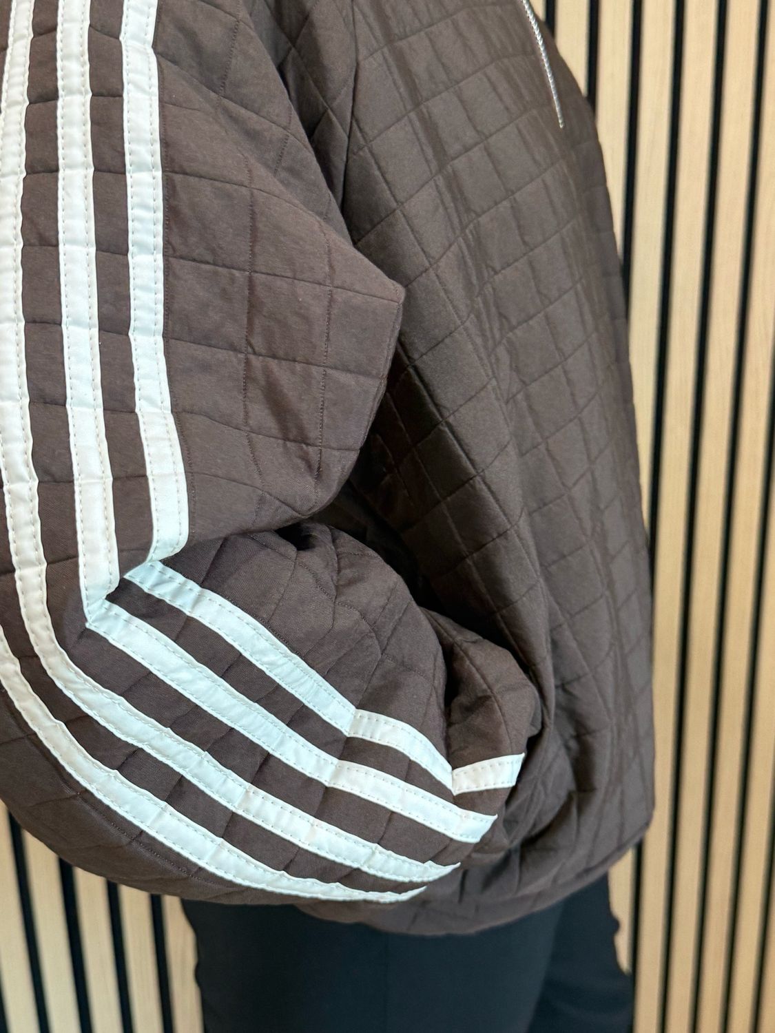 Quilted Stripe Bomber Jacket - Chocolate