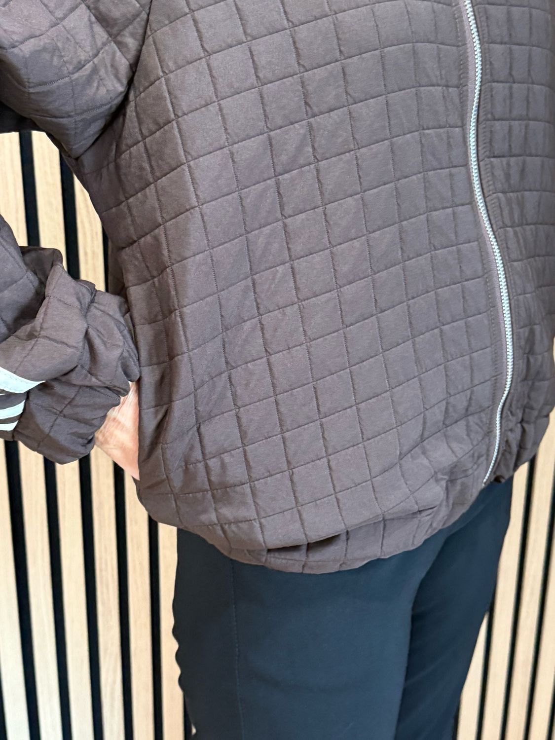 Quilted Stripe Bomber Jacket - Chocolate