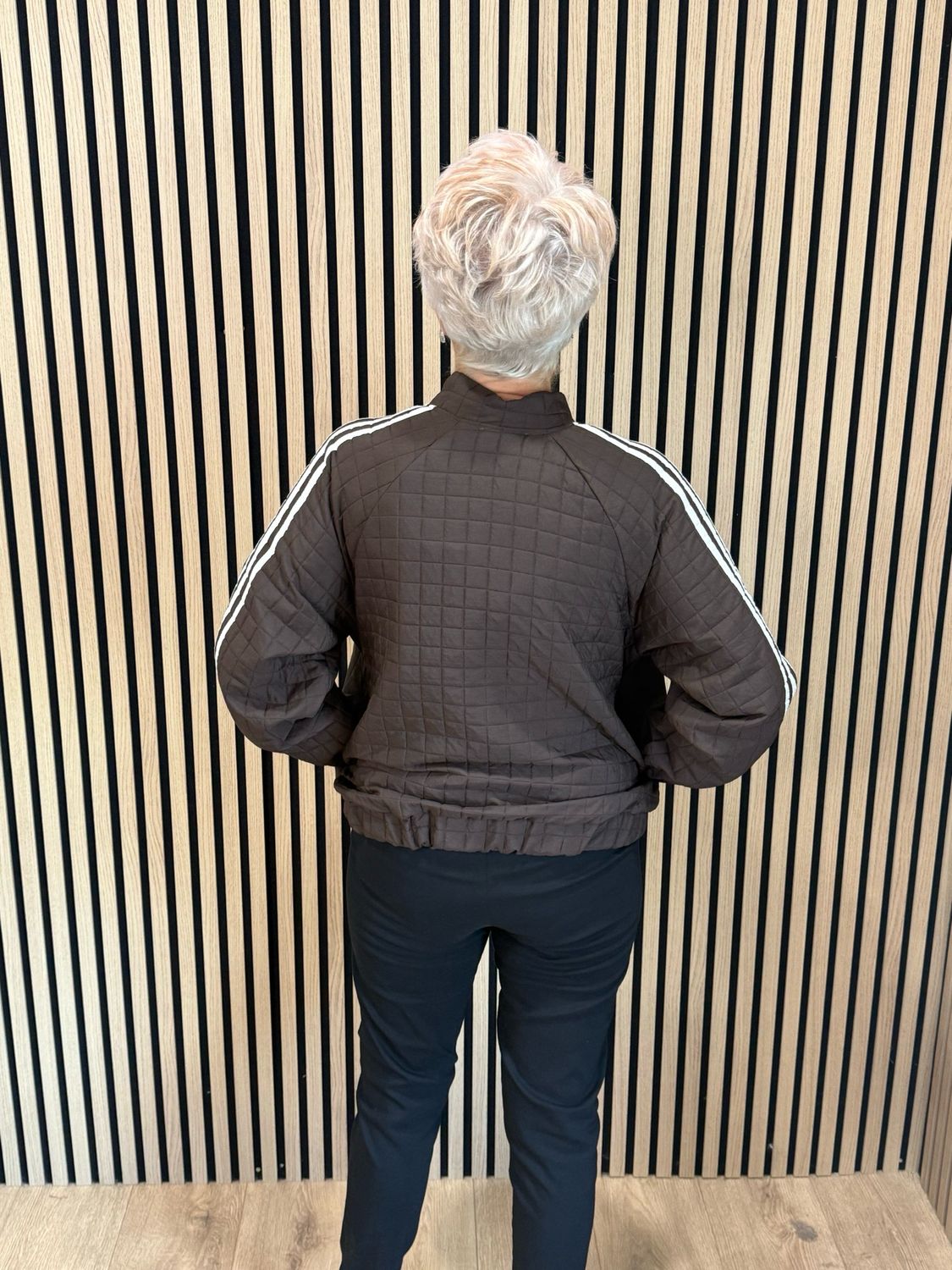 Quilted Stripe Bomber Jacket - Chocolate