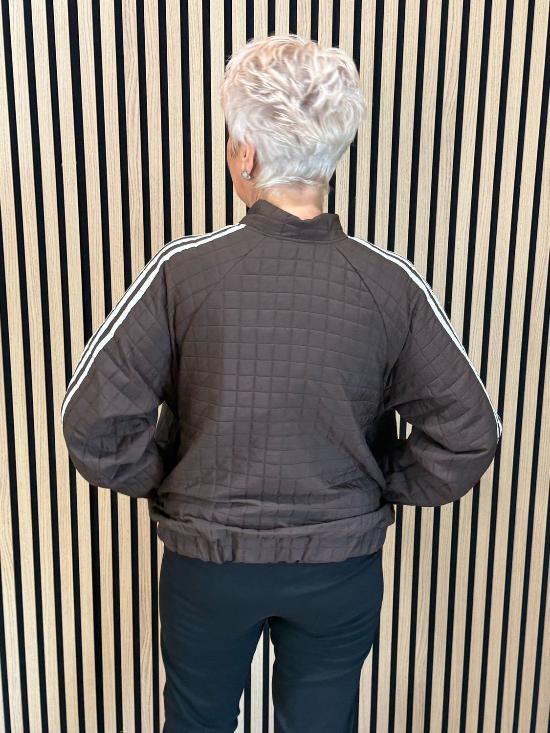 Quilted Stripe Bomber Jacket - Chocolate