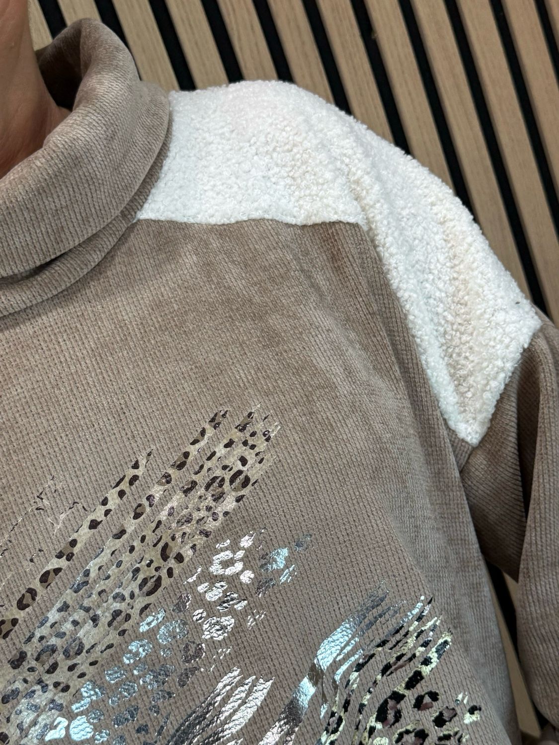 Animal Print Foil Roll Neck Jumper - Taupe