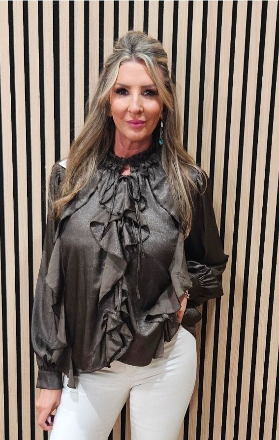 Shimmer Ruffle-Front Blouse