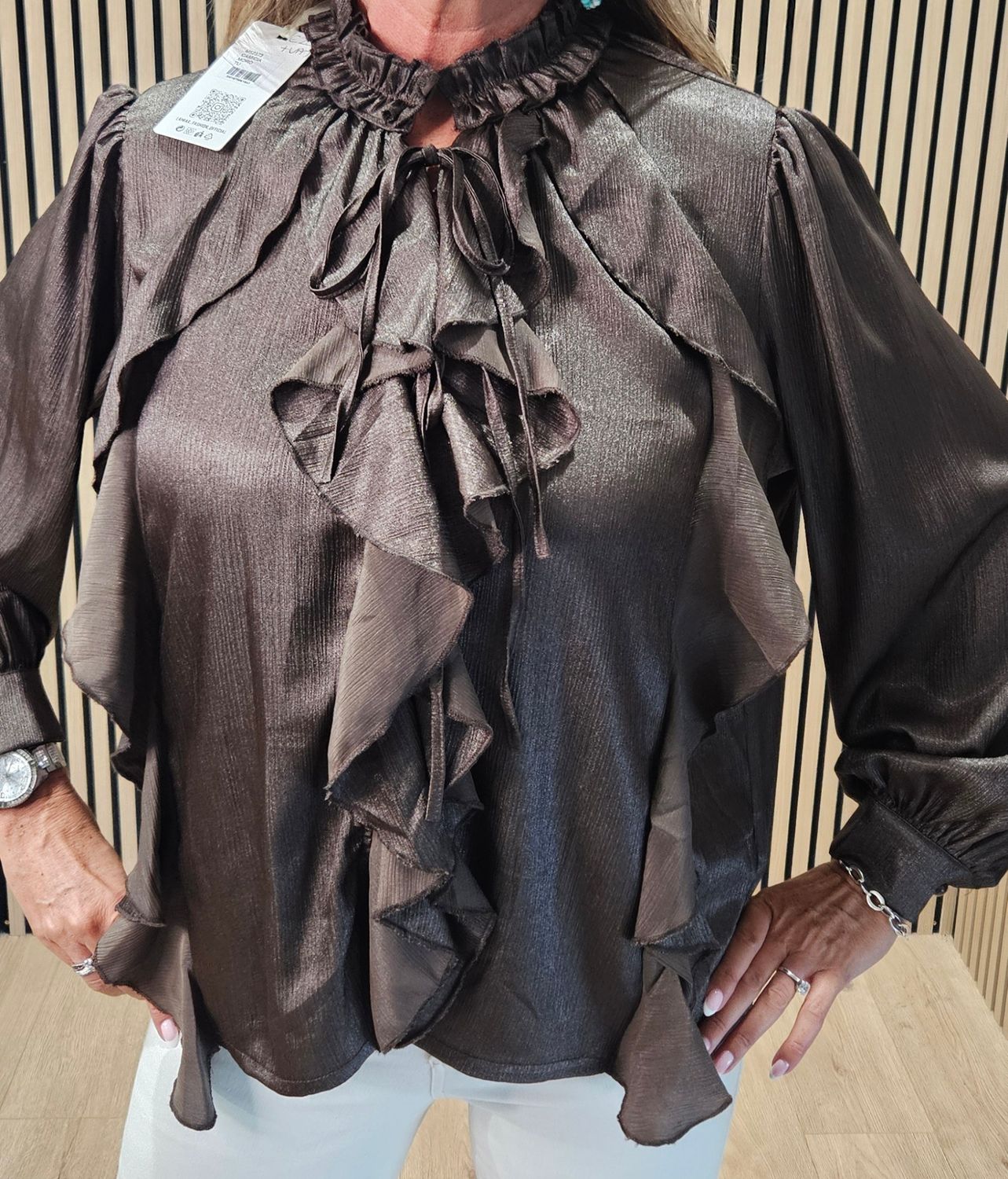 Shimmer Ruffle-Front Blouse