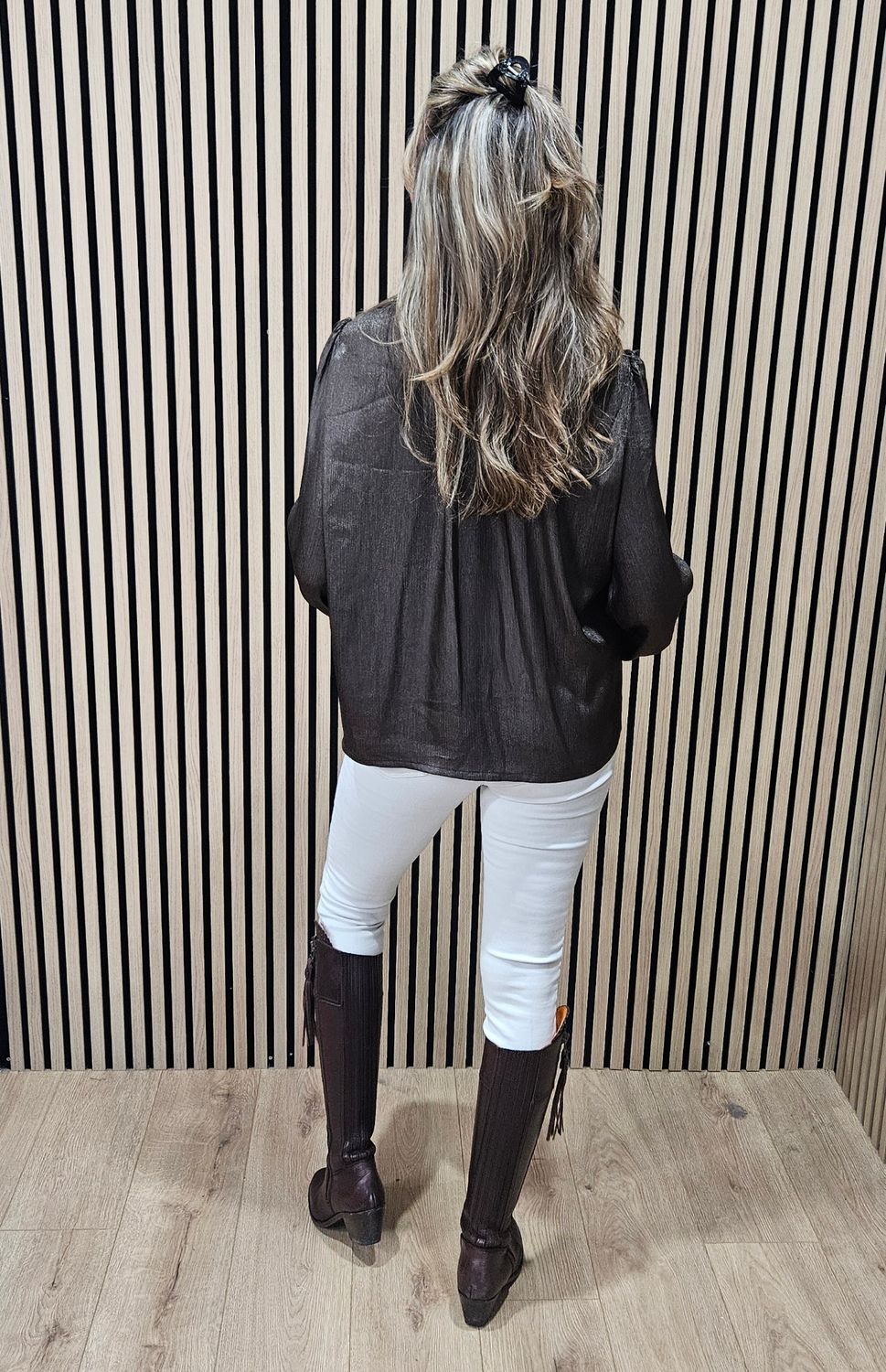 Shimmer Ruffle-Front Blouse