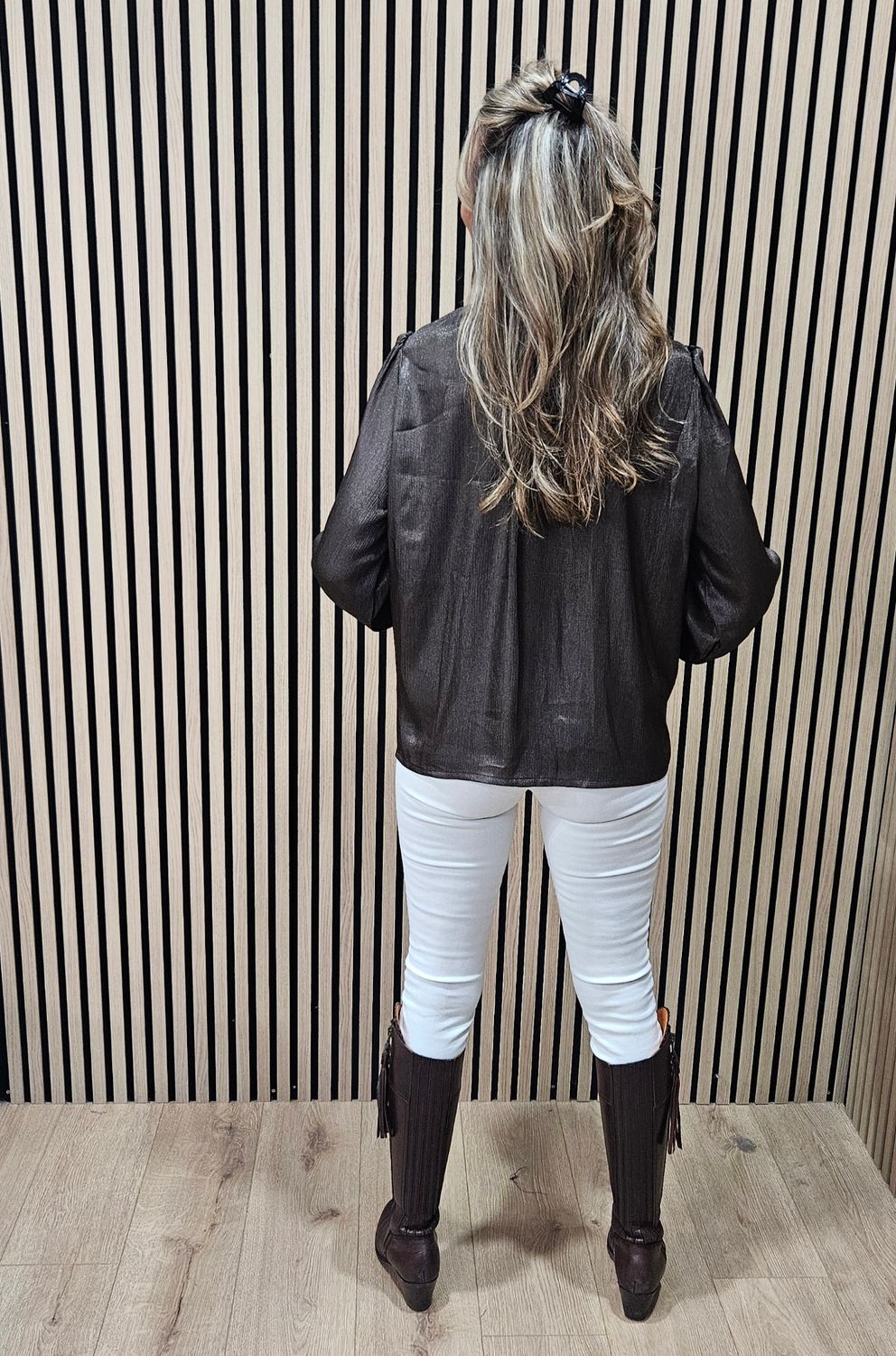 Shimmer Ruffle-Front Blouse