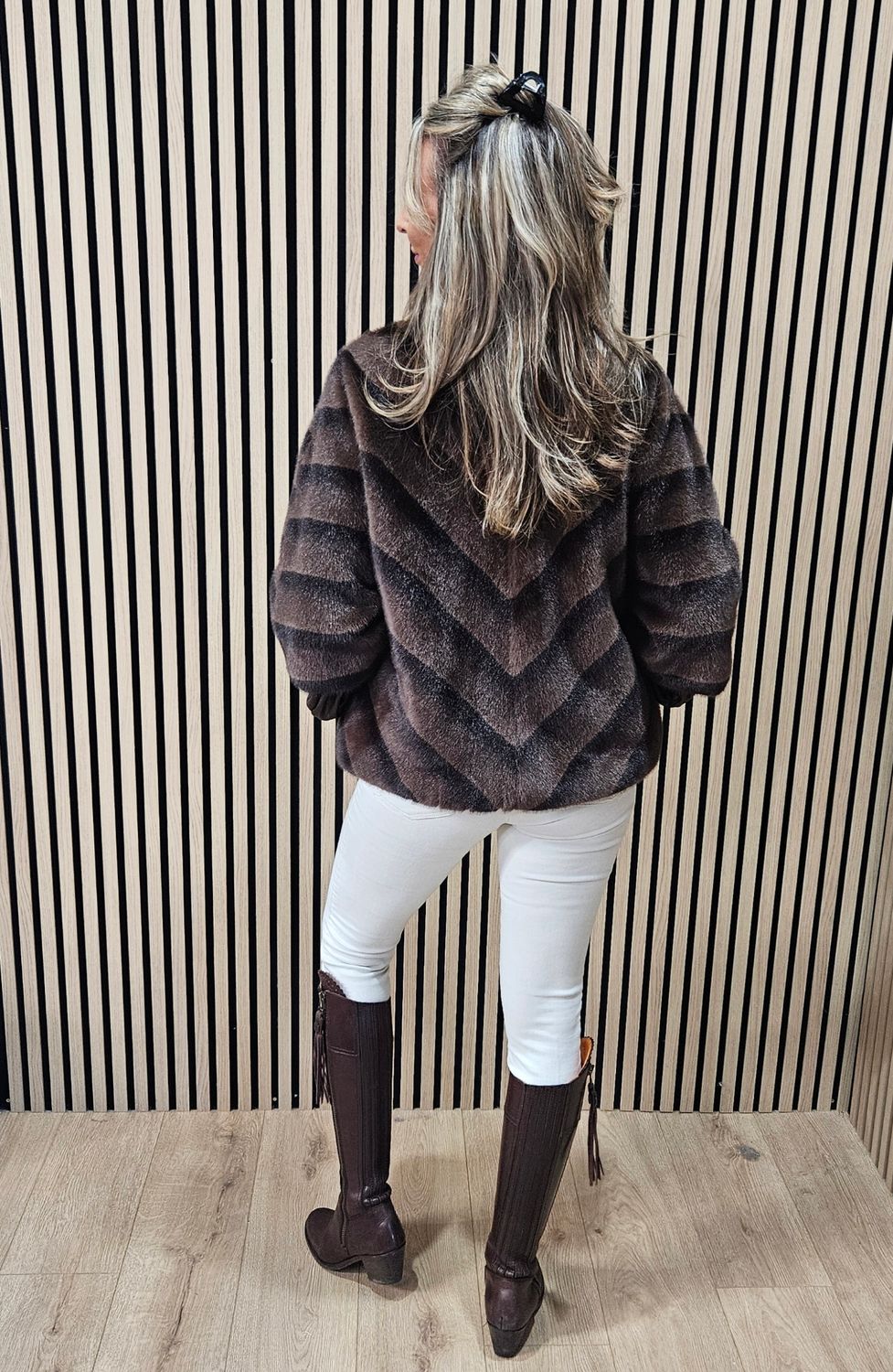 Chevron Faux-Fur Coat