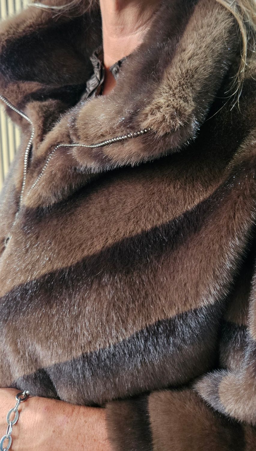 Chevron Faux-Fur Coat