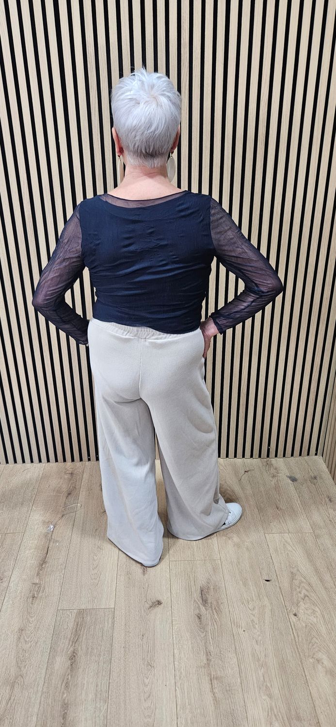 Sheer-Sleeve Mesh Top – Navy