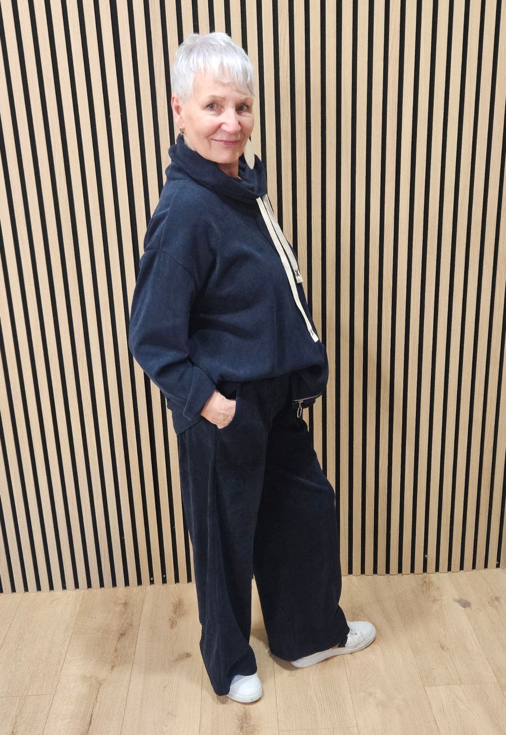 Cowl-Neck Zip-Detail Two-Piece Co-ord – Navy