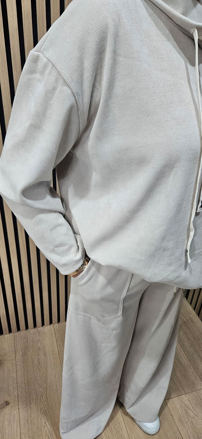 Cowl-Neck Zip-Detail Two-Piece Co-ord - Stone