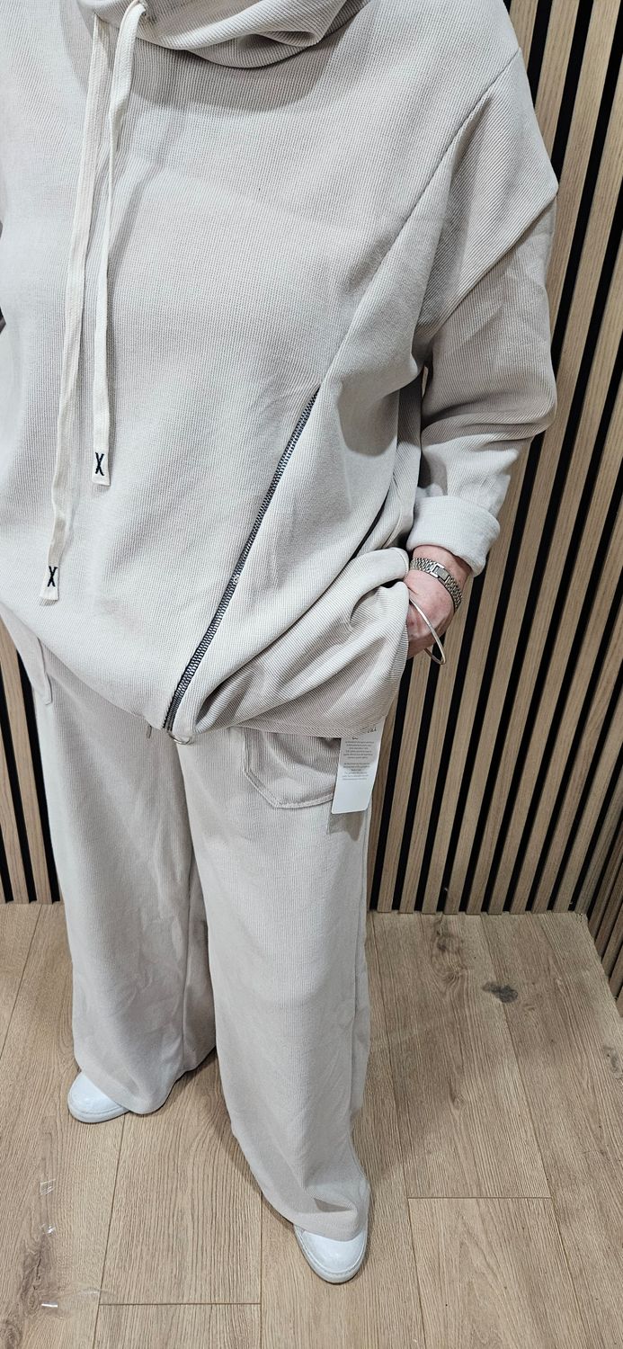 Cowl-Neck Zip-Detail Two-Piece Co-ord - Stone