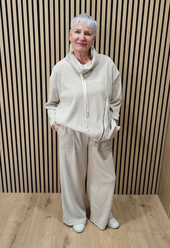 Cowl-Neck Zip-Detail Two-Piece Co-ord - Stone Cowl-Neck Zip-Detail Two-Piece Co-ord - Stone