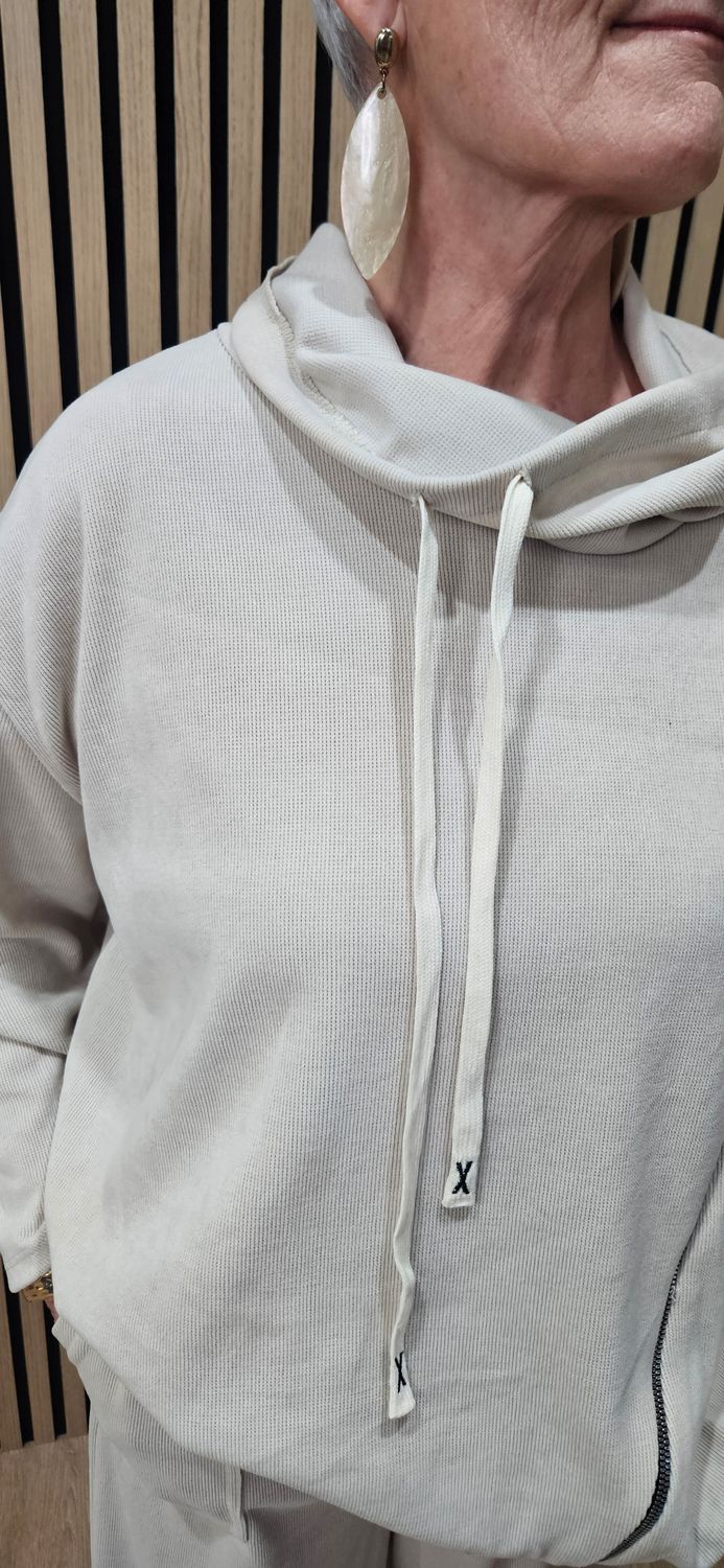 Cowl-Neck Zip-Detail Two-Piece Co-ord - Stone