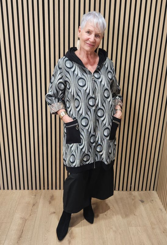 Geometric Hooded Longline Jacket