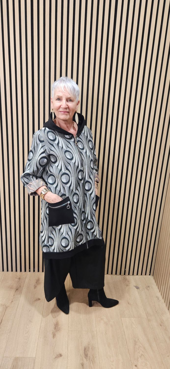 Geometric Hooded Longline Jacket