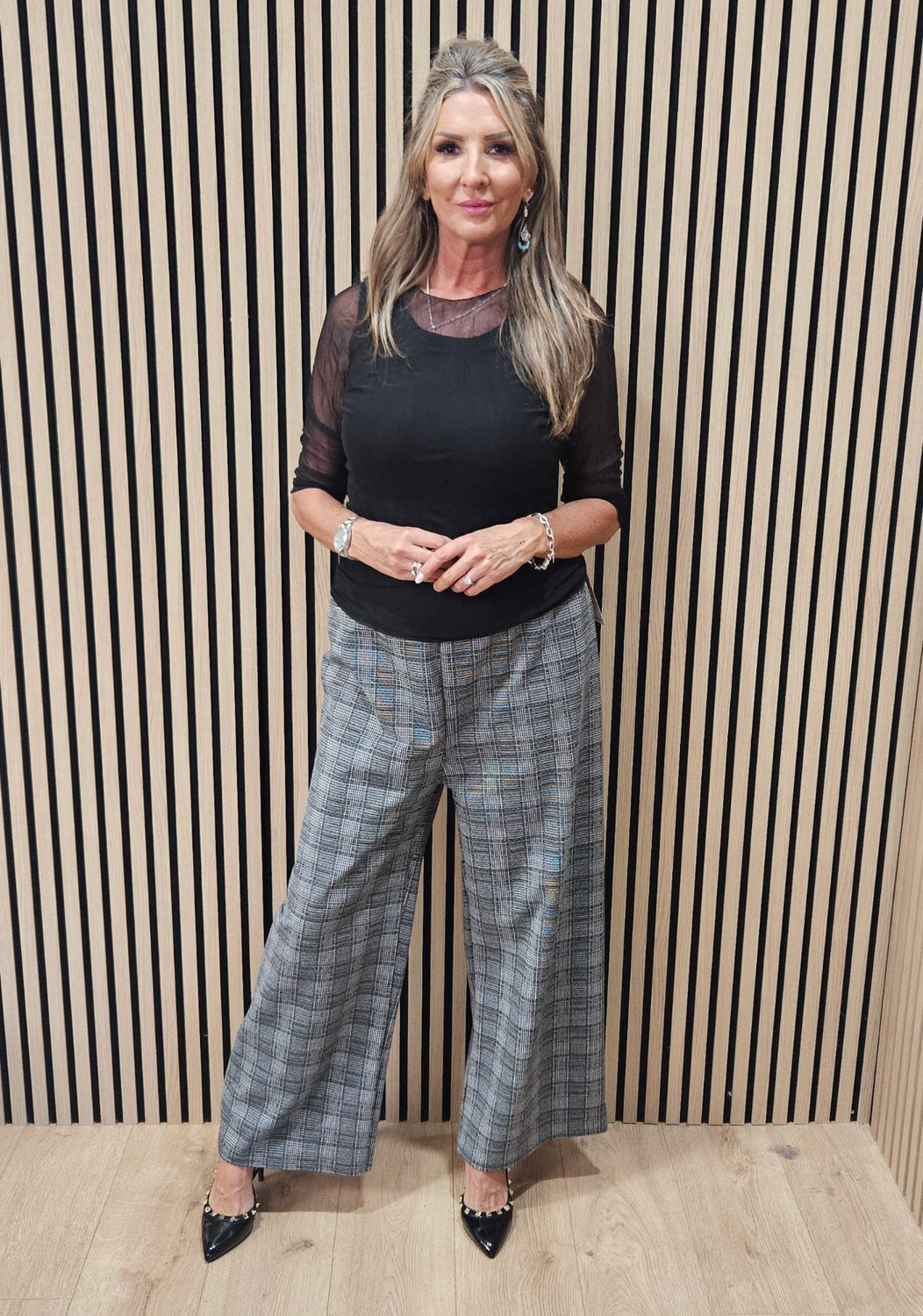 Checked Wide-Leg Trousers