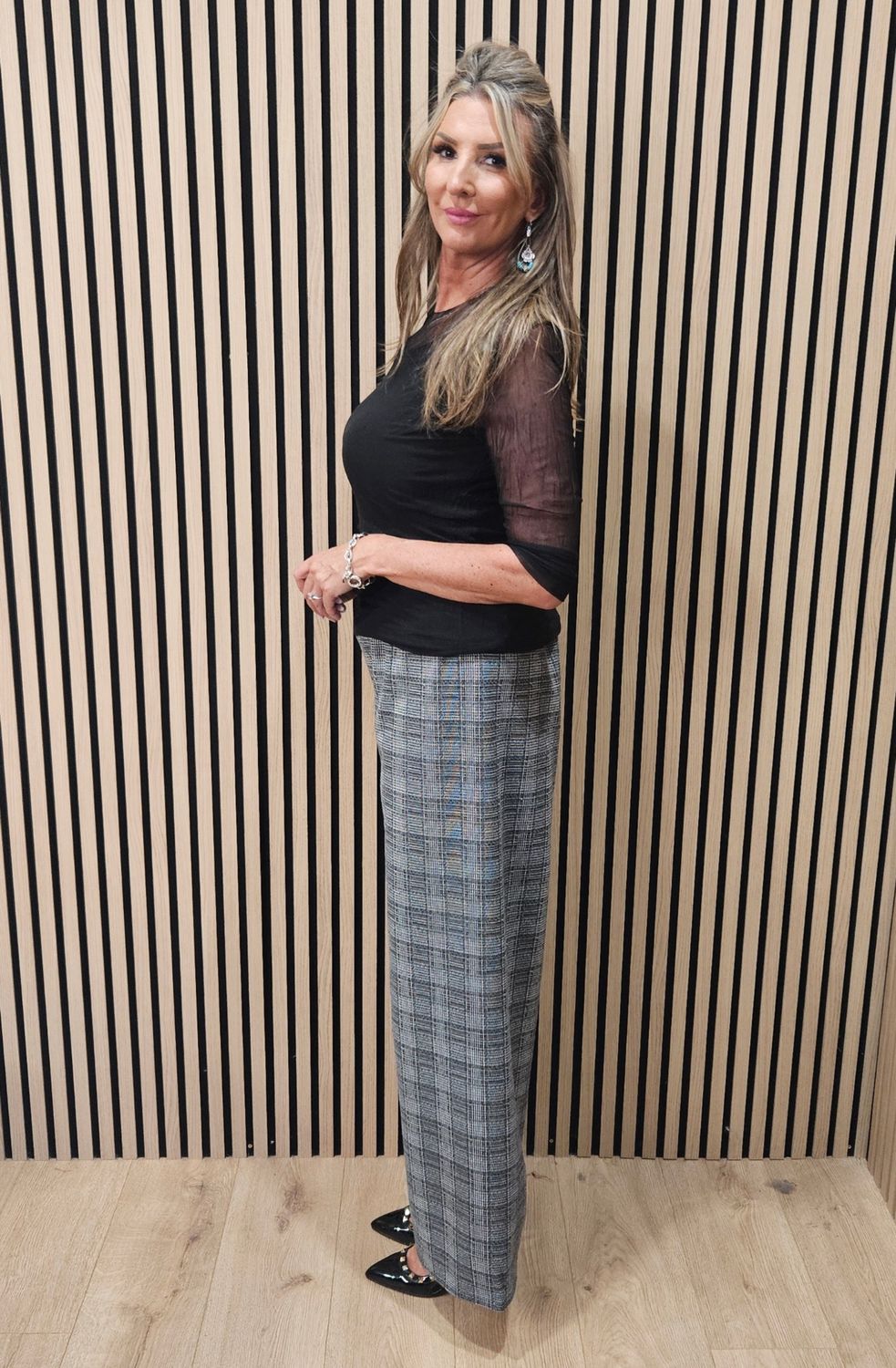 Checked Wide-Leg Trousers