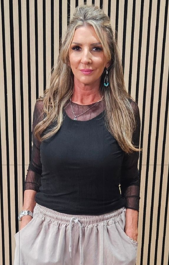 Sheer-Sleeve Mesh Top –  Black