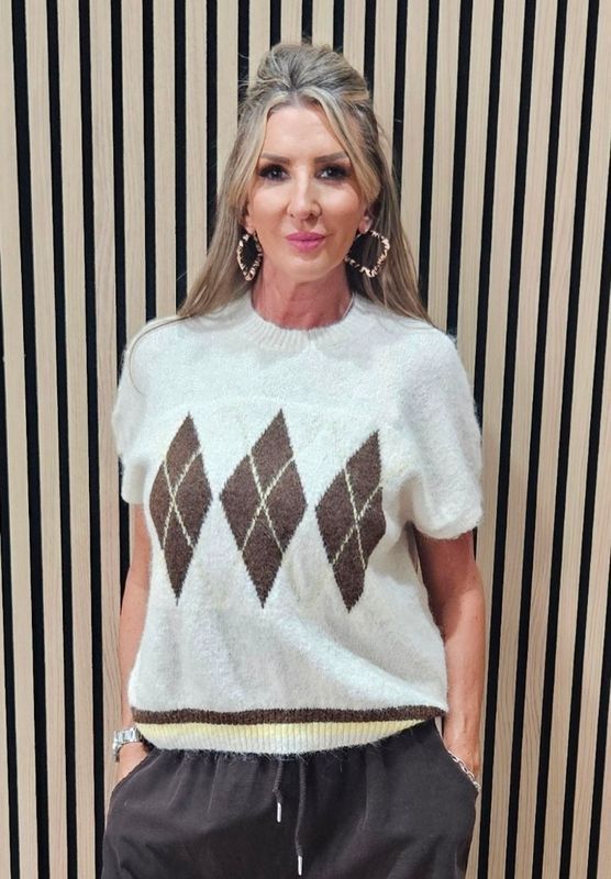 Short-Sleeve Argyle Knit Jumper Short-Sleeve Argyle Knit Jumper