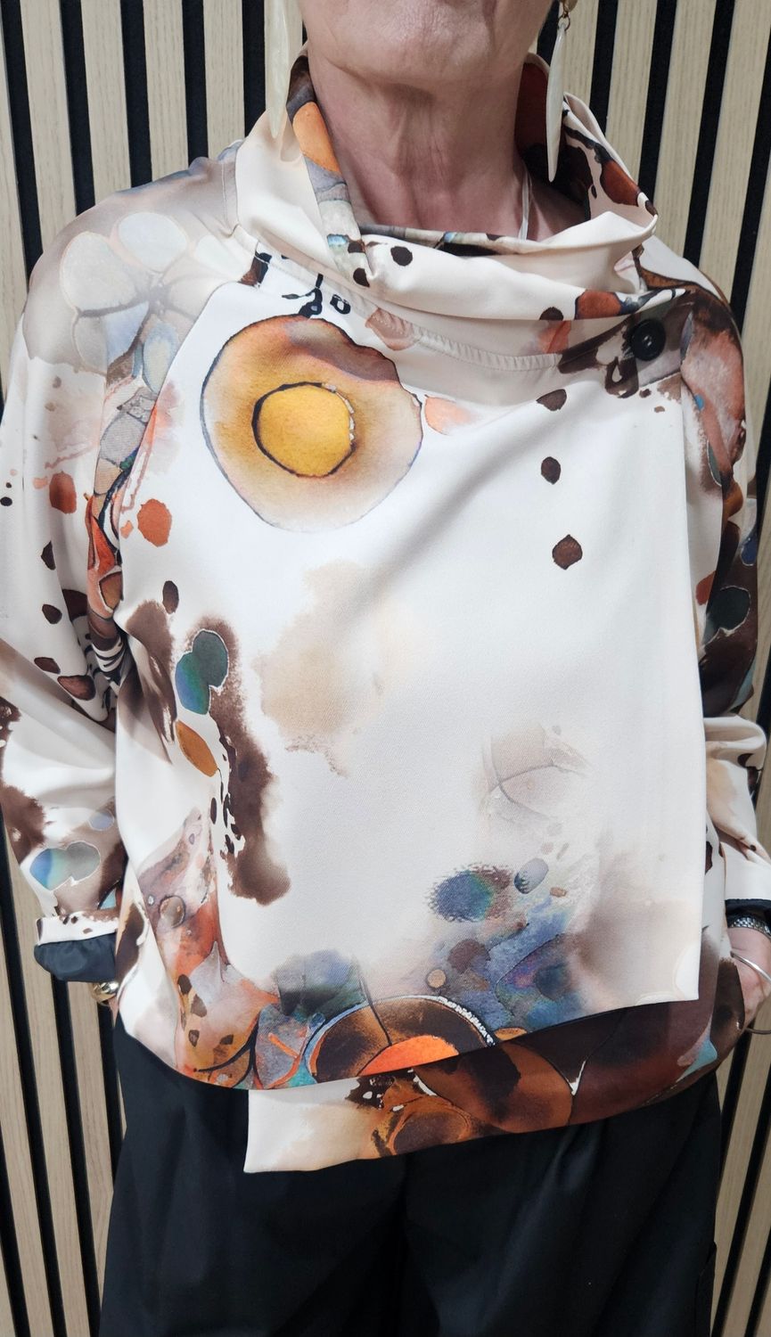 Abstract Print Cowl-Neck Jacket
