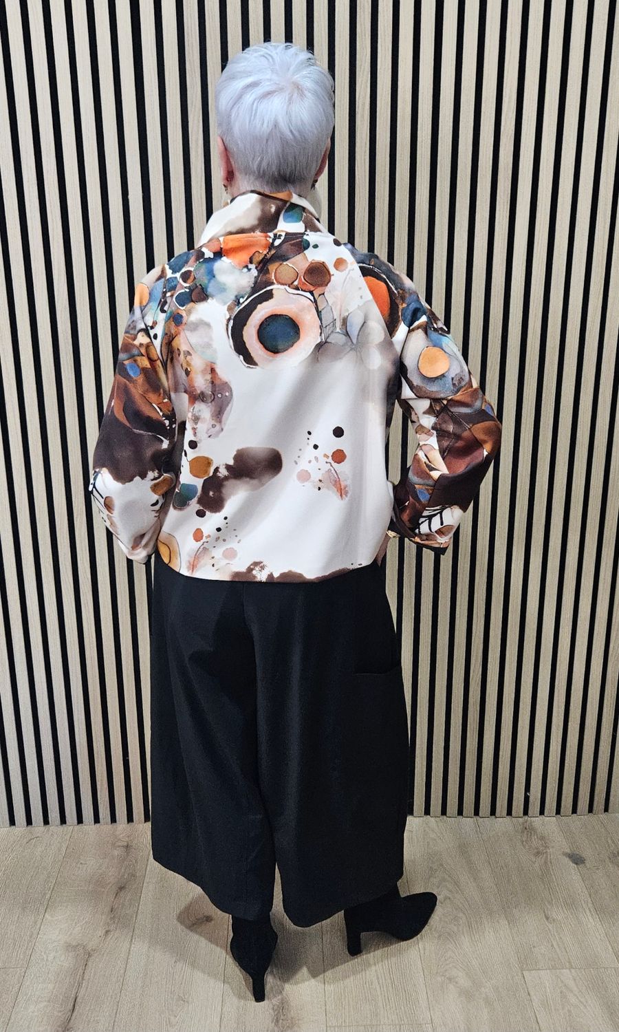 Abstract Print Cowl-Neck Jacket