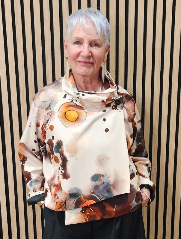 Abstract Print Cowl-Neck Jacket