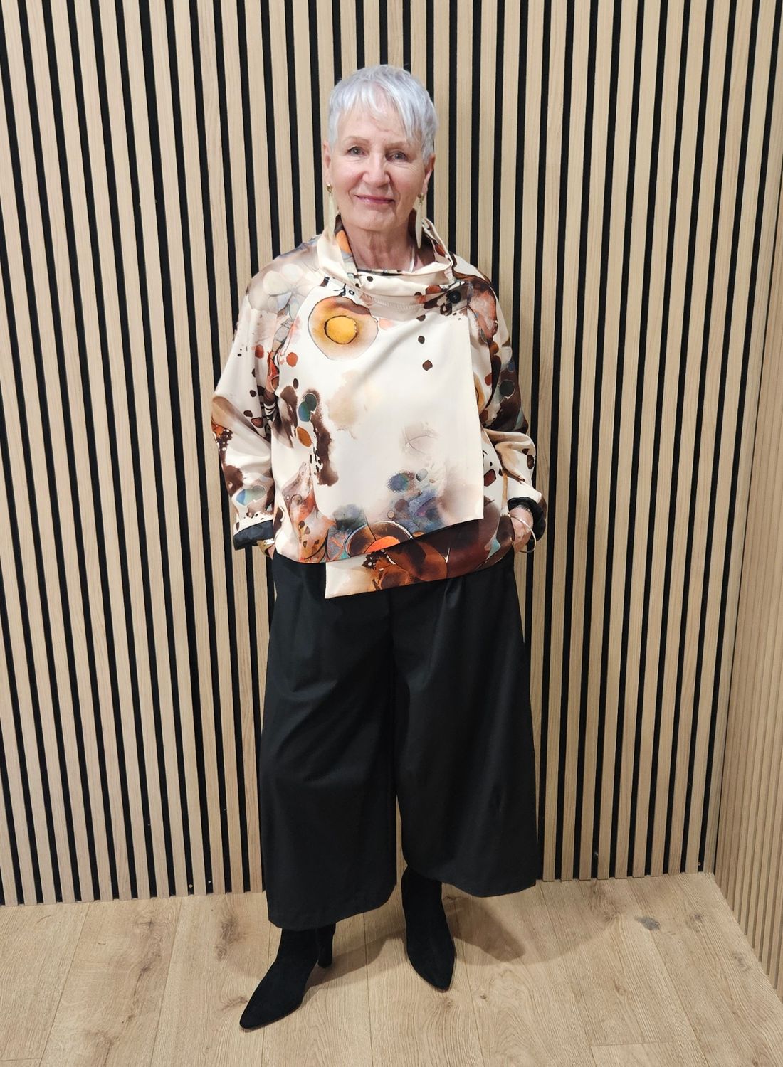 Abstract Print Cowl-Neck Jacket