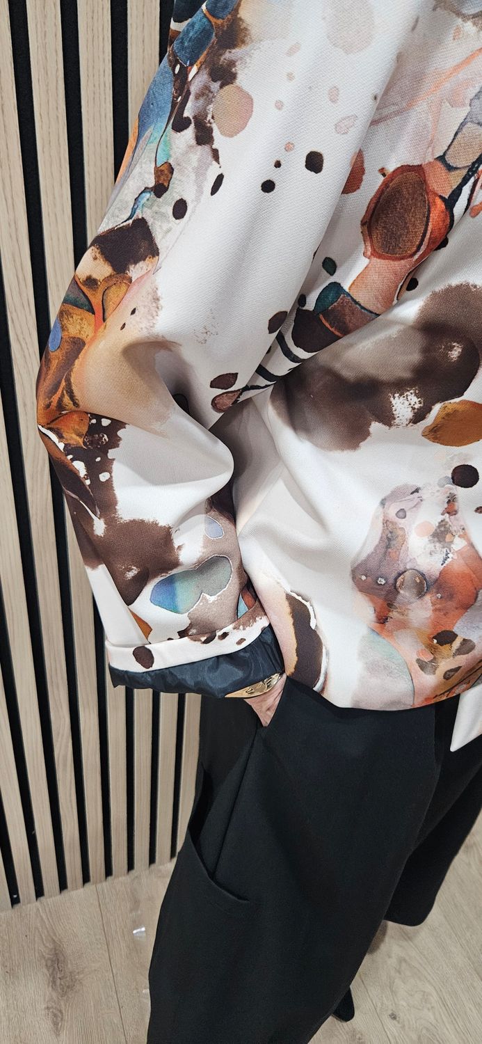 Abstract Print Cowl-Neck Jacket