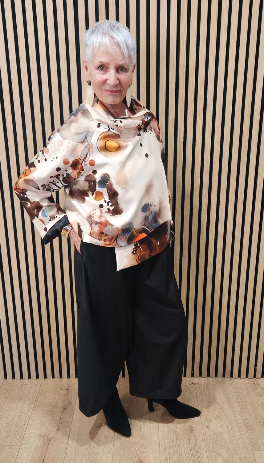 Abstract Print Cowl-Neck Jacket