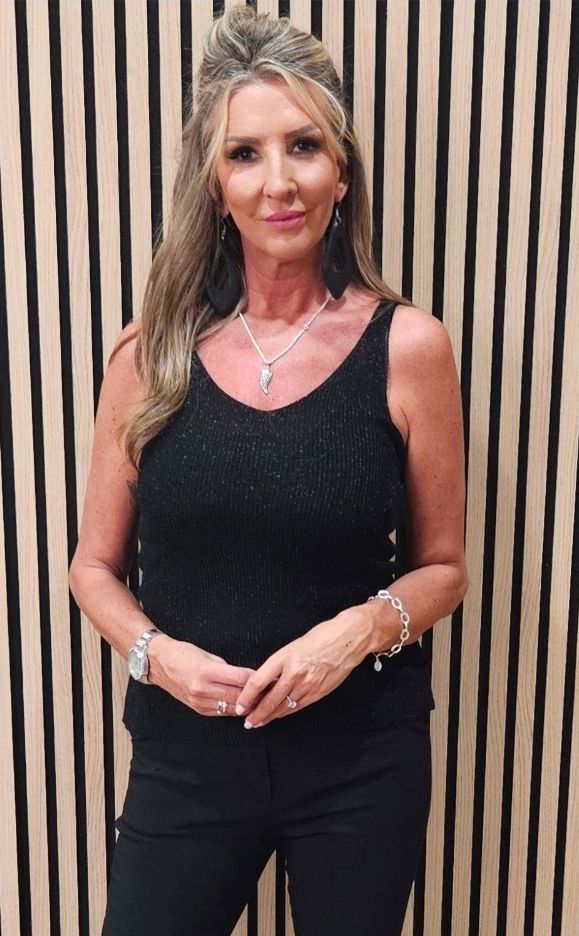 Shimmer Vest Top – Black