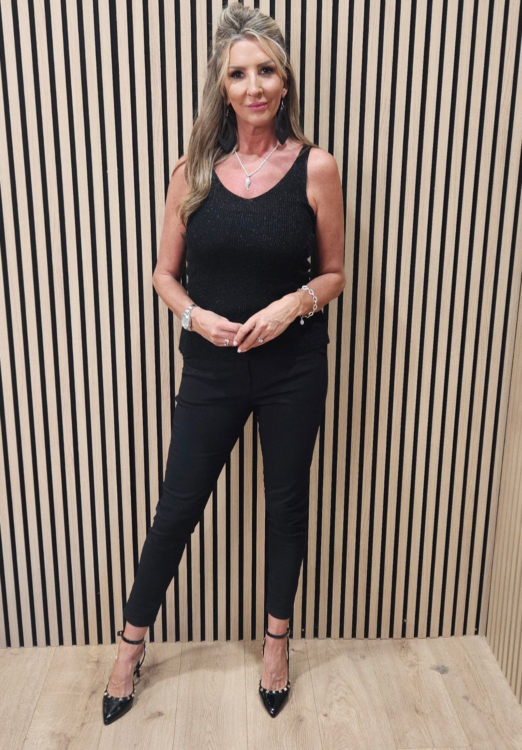Shimmer Vest Top – Black