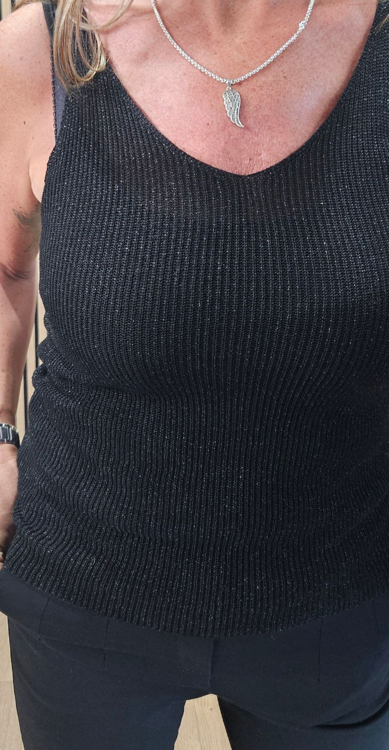 Shimmer Vest Top – Black