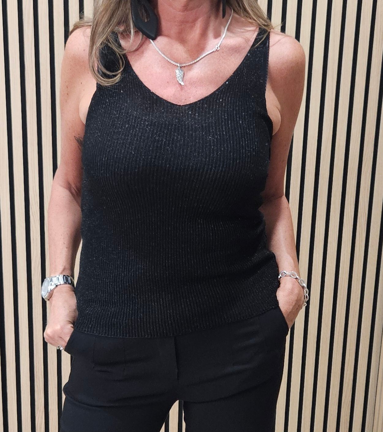 Shimmer Vest Top – Black
